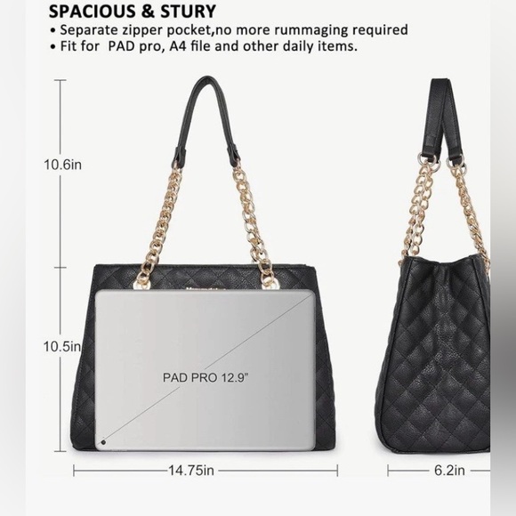 Montana West MEDIUM Tote Bag for Women Quilted Chain Handbags Shoulder Purse - Picture 9 of 10